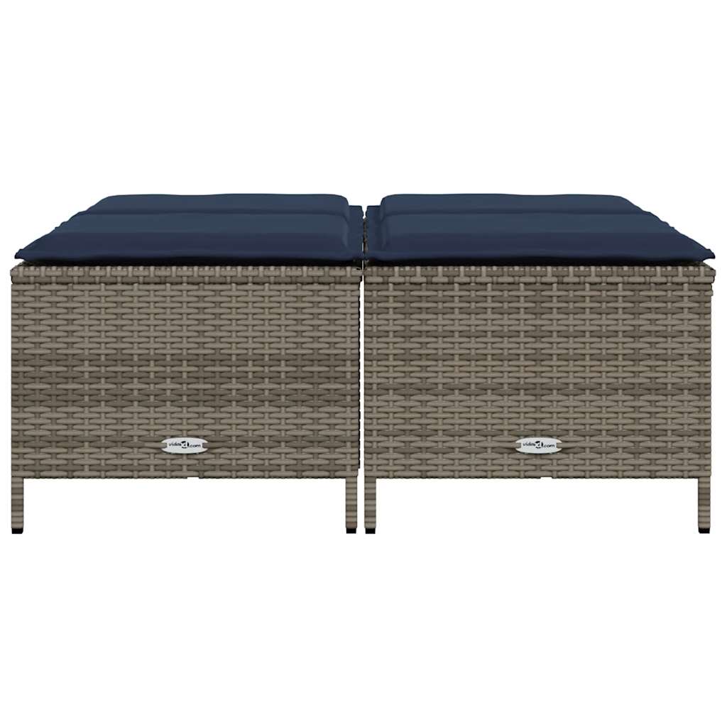 Sgabelli da giardino con Cuscini 4 pz in Polyrattan Grigio