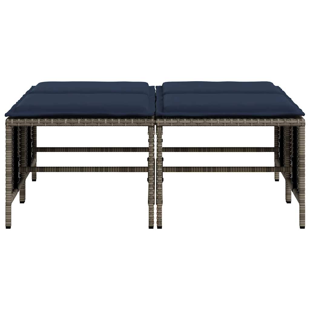 Sgabelli da giardino con Cuscini 4 pz in Polyrattan Grigio