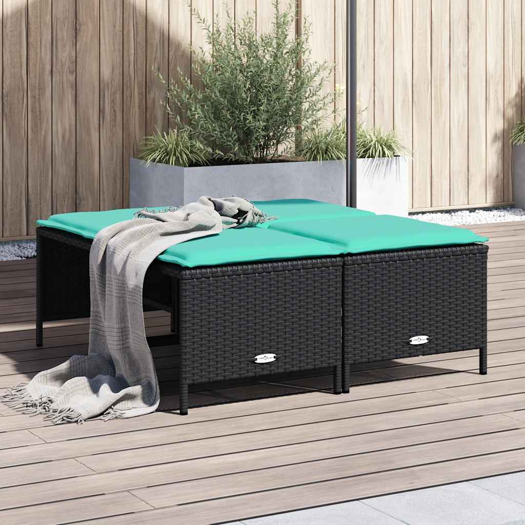Sgabelli da giardino con Cuscini 4 pz in Polyrattan Nero