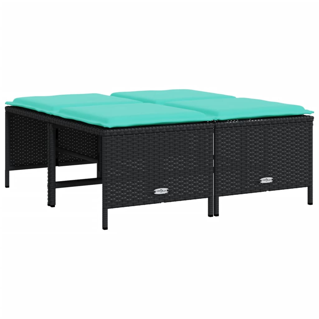 Sgabelli da giardino con Cuscini 4 pz in Polyrattan Nero