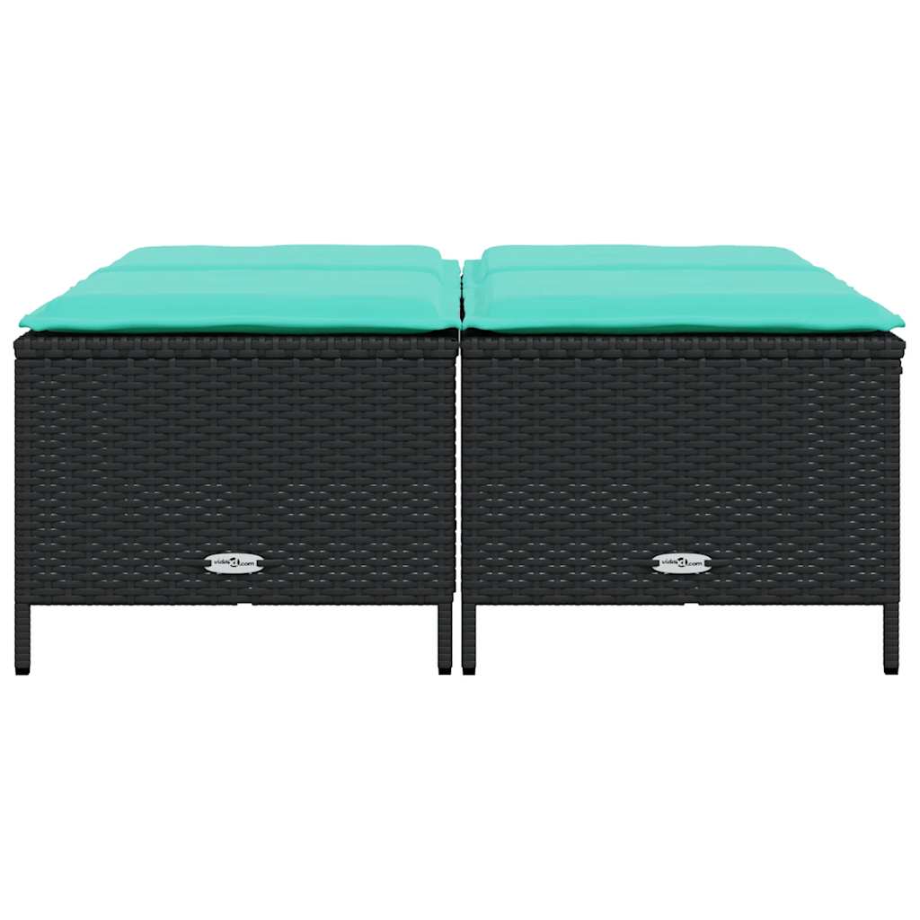 Sgabelli da giardino con Cuscini 4 pz in Polyrattan Nero