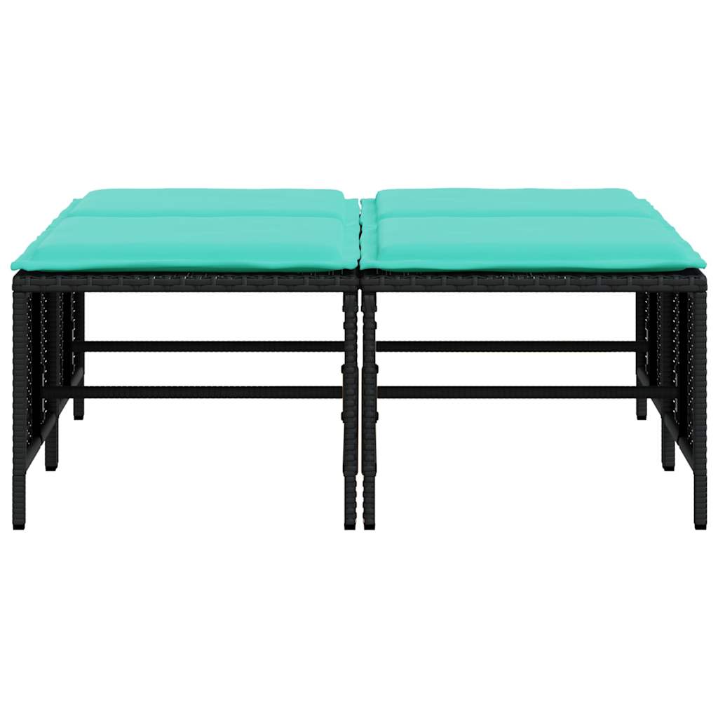 Sgabelli da giardino con Cuscini 4 pz in Polyrattan Nero