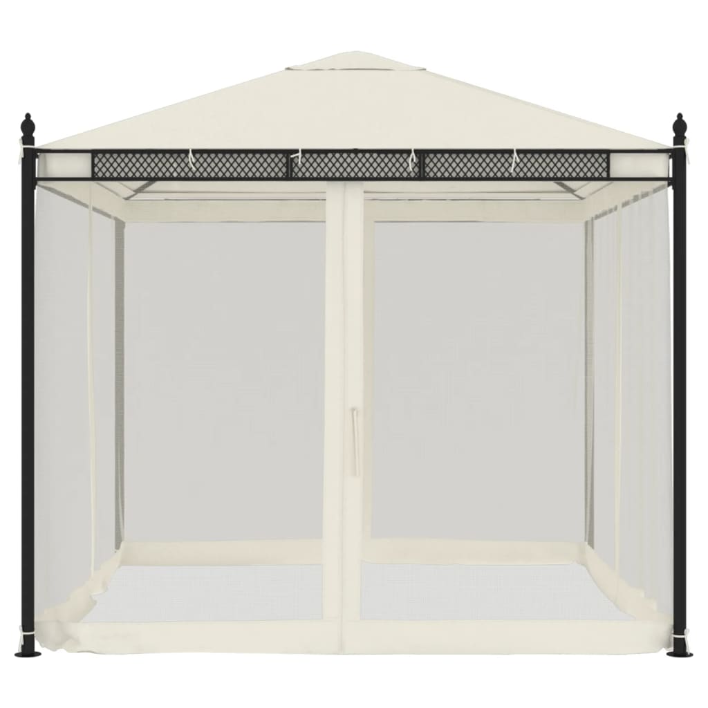 Gazebo con Pareti in Rete Crema 2,93x2,93 m in Acciaio