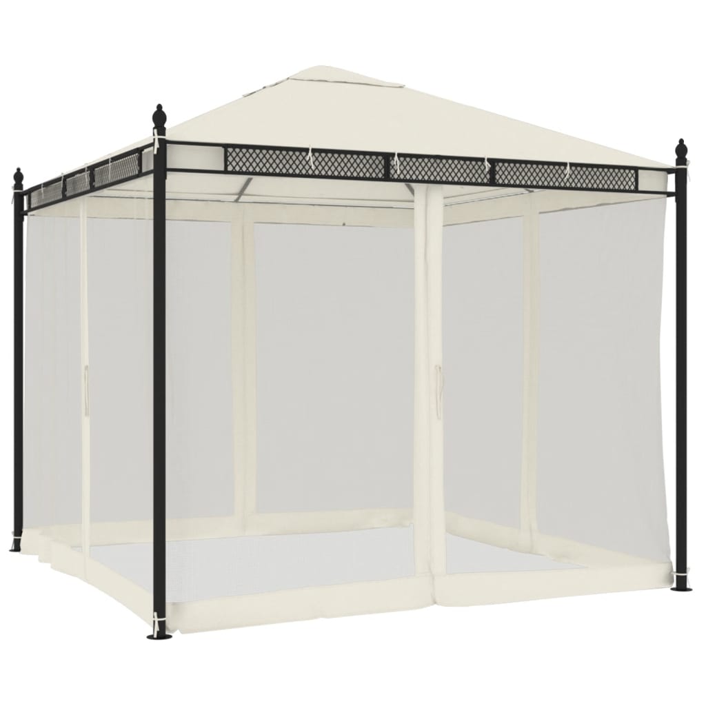 Gazebo con Pareti in Rete Crema 2,93x2,93 m in Acciaio