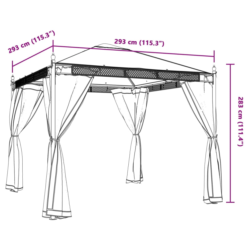 Gazebo con Pareti in Rete Crema 2,93x2,93 m in Acciaio