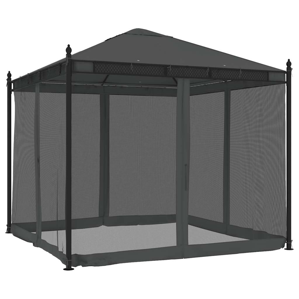 Gazebo con Pareti in Rete Antracite 2,93x2,93 m in Acciaio