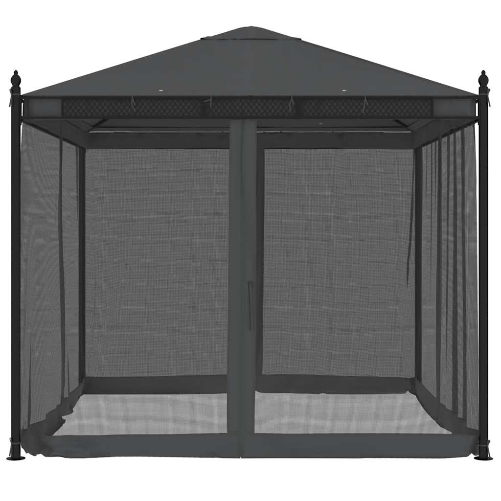 Gazebo con Pareti in Rete Antracite 2,93x2,93 m in Acciaio