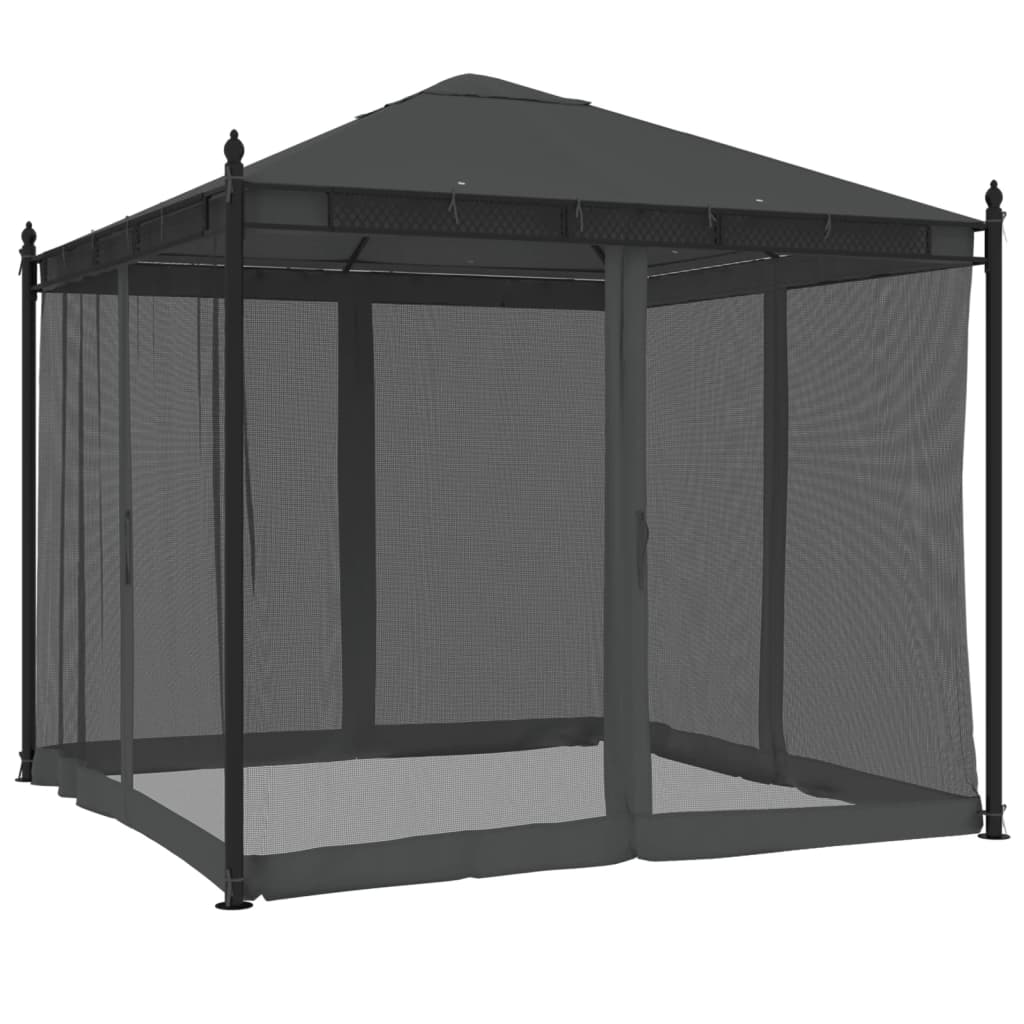 Gazebo con Pareti in Rete Antracite 2,93x2,93 m in Acciaio