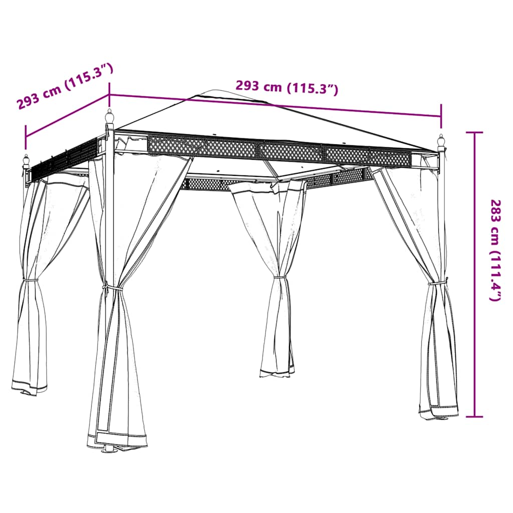 Gazebo con Pareti in Rete Antracite 2,93x2,93 m in Acciaio