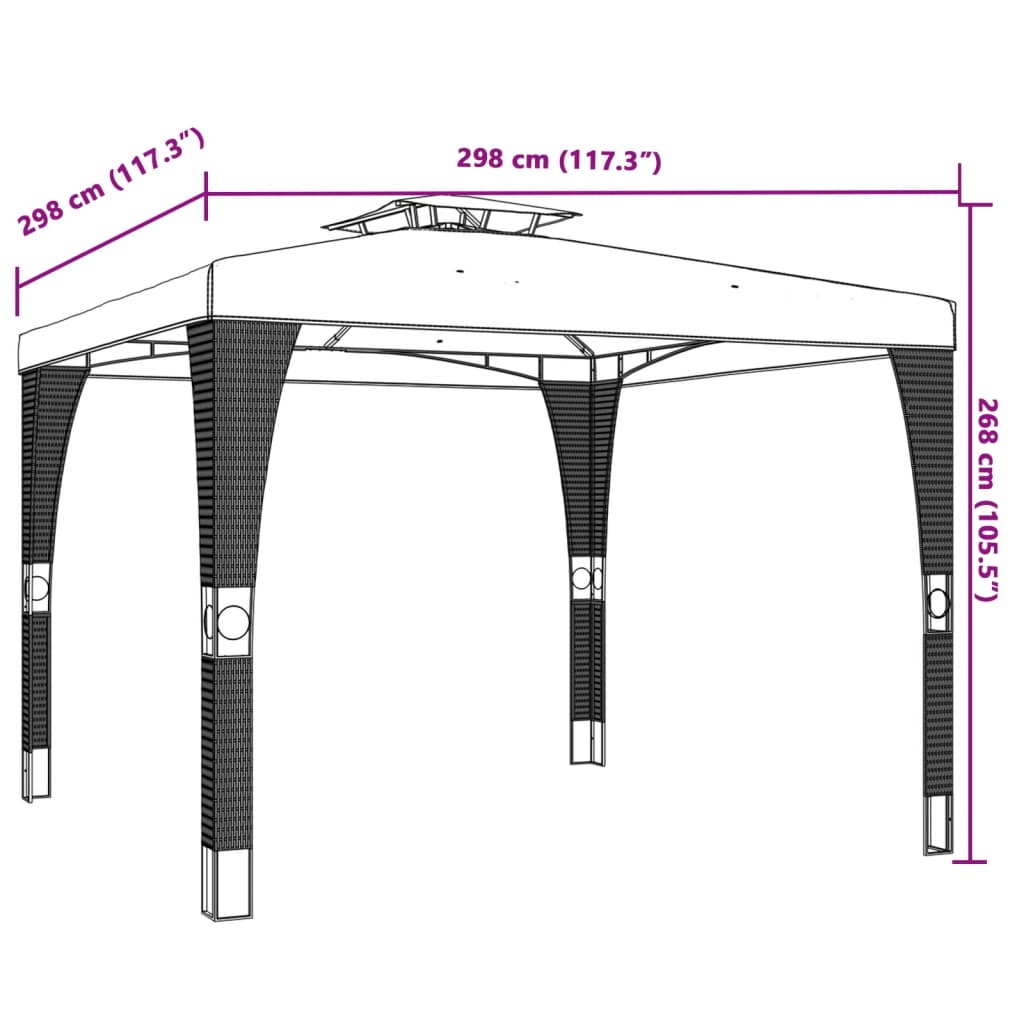 Gazebo con Tetto Doppio Crema 2,98x2,98 m in Acciaio