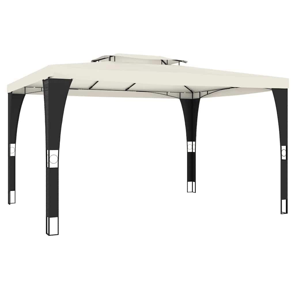 Gazebo con Tetto Doppio Crema 3,98x2,98 m in Acciaio