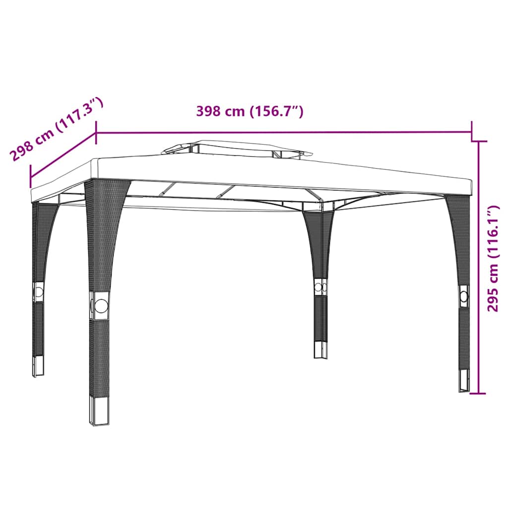 Gazebo con Tetto Doppio Crema 3,98x2,98 m in Acciaio