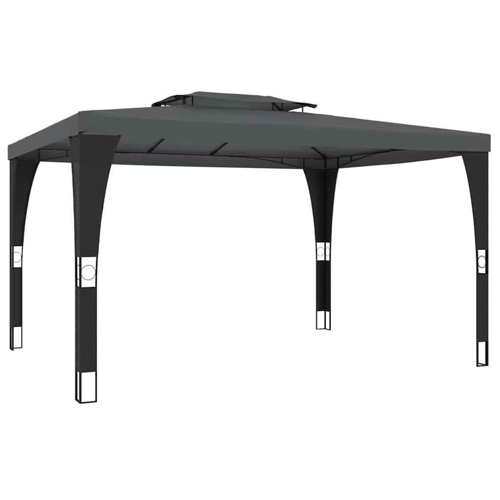 Gazebo con Tetto Doppio Antracite 3,98x2,98 m in Acciaio