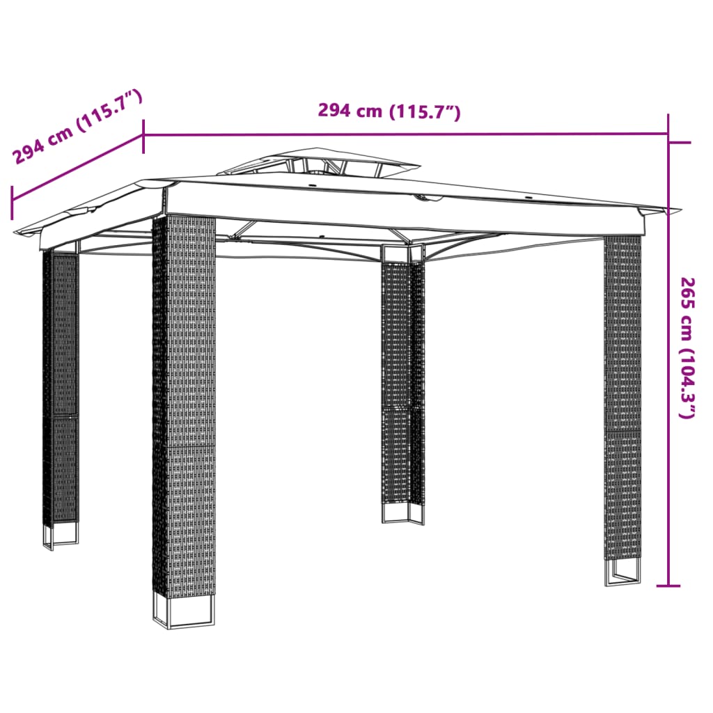Gazebo con Tetto Doppio Crema 2,94x2,94 m in Acciaio