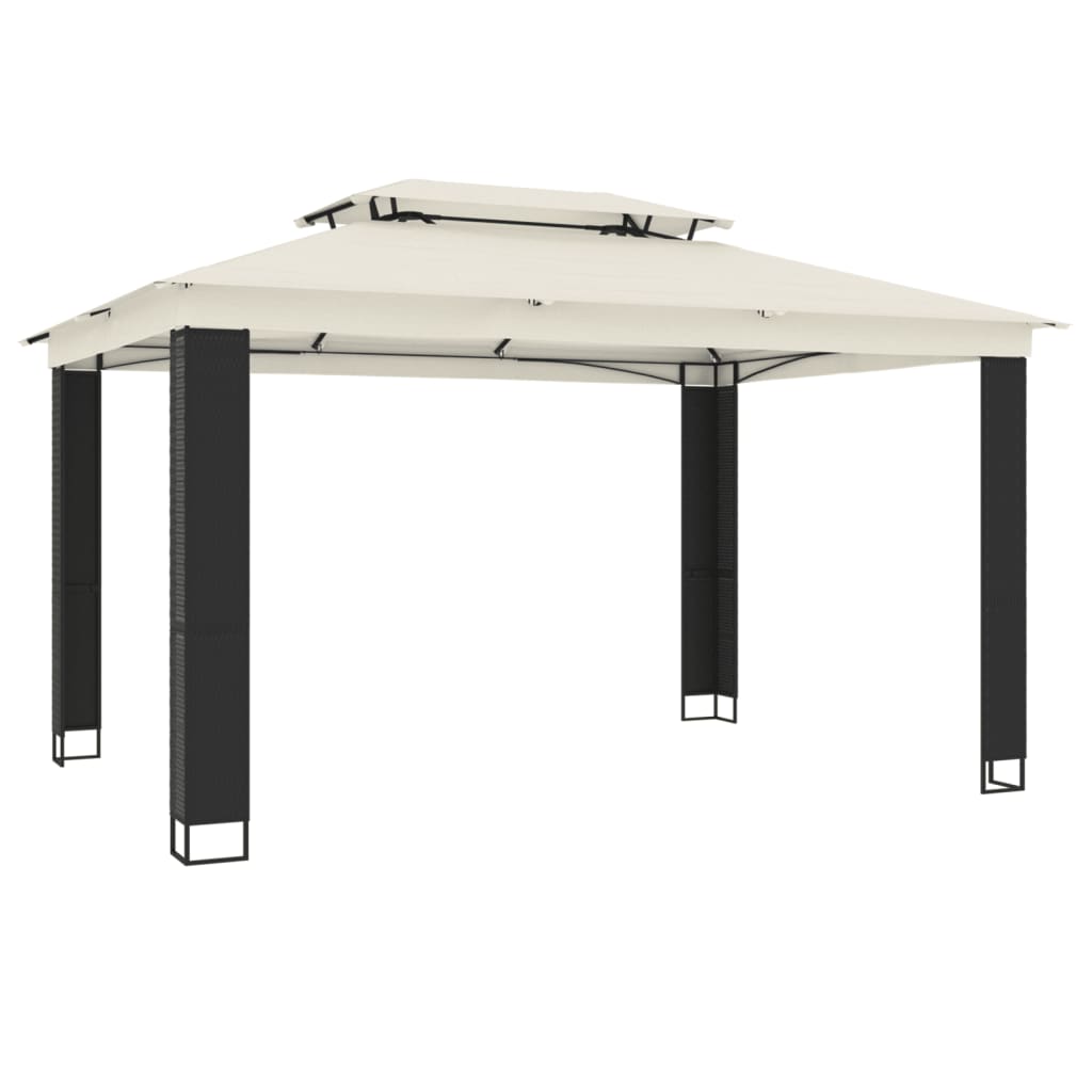 Gazebo con Tetto Doppio Crema 3,94x2,96 m in Acciaio