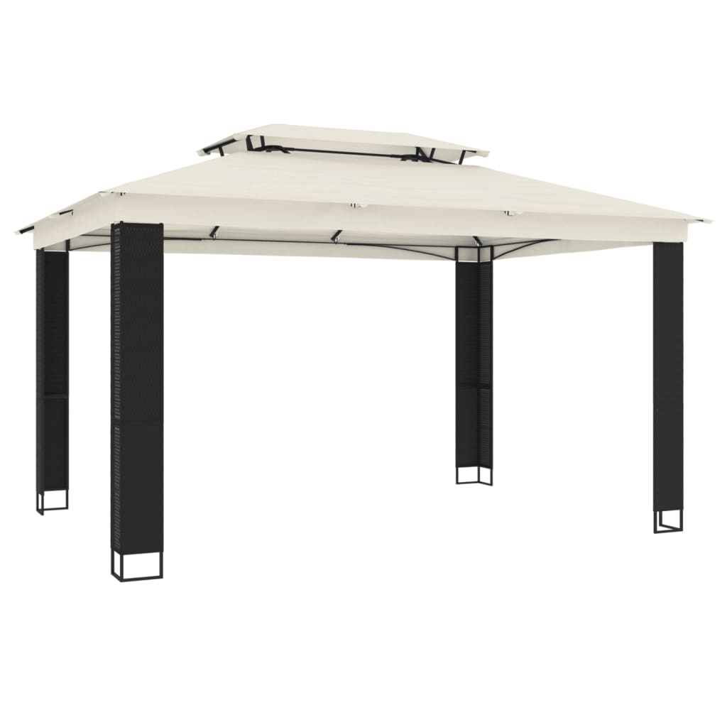 Gazebo con Tetto Doppio Crema 3,94x2,96 m in Acciaio