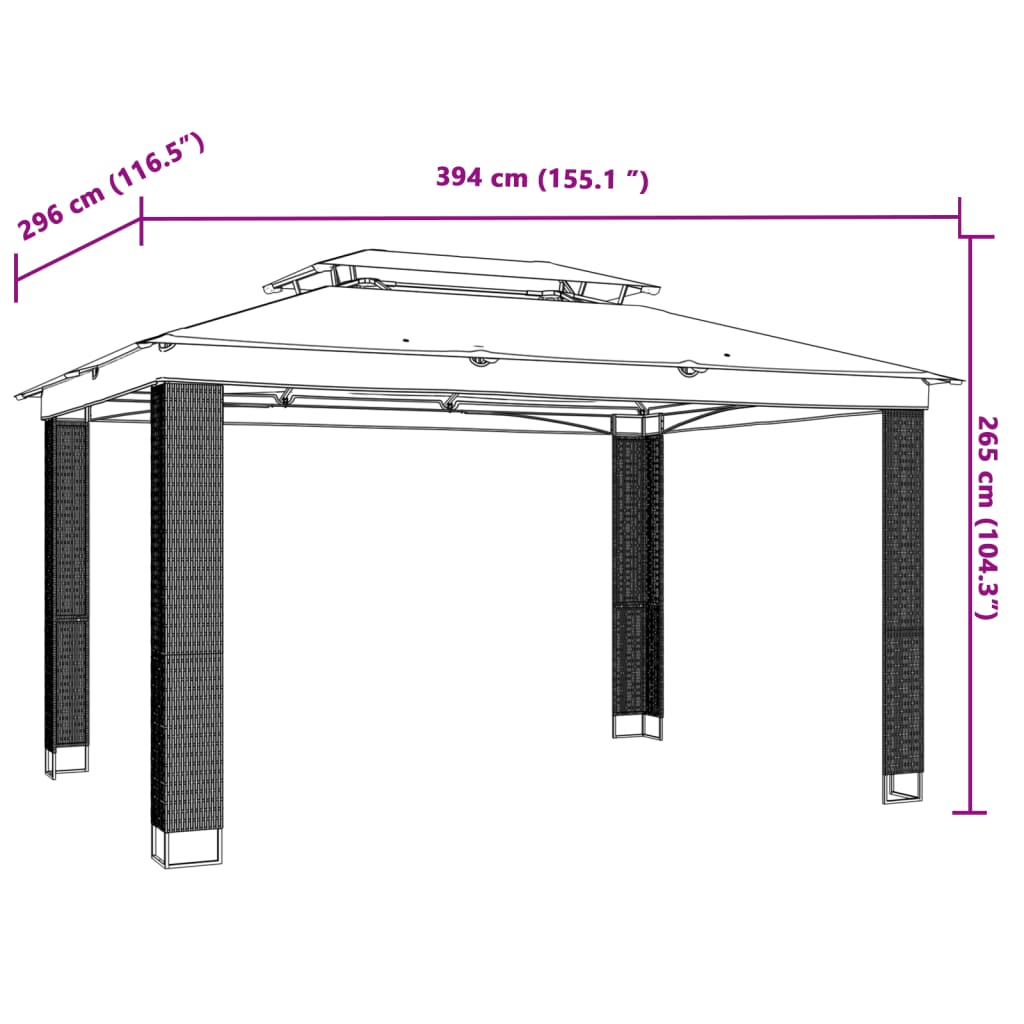 Gazebo con Tetto Doppio Crema 3,94x2,96 m in Acciaio