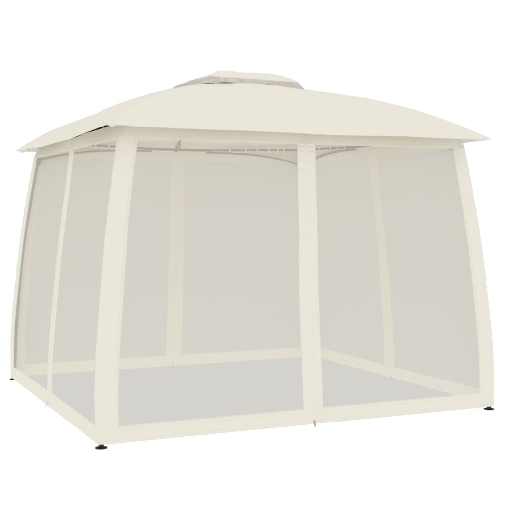 Gazebo con Tetto Doppio e Pareti Rete Crema 2,93x2,93 m Acciaio