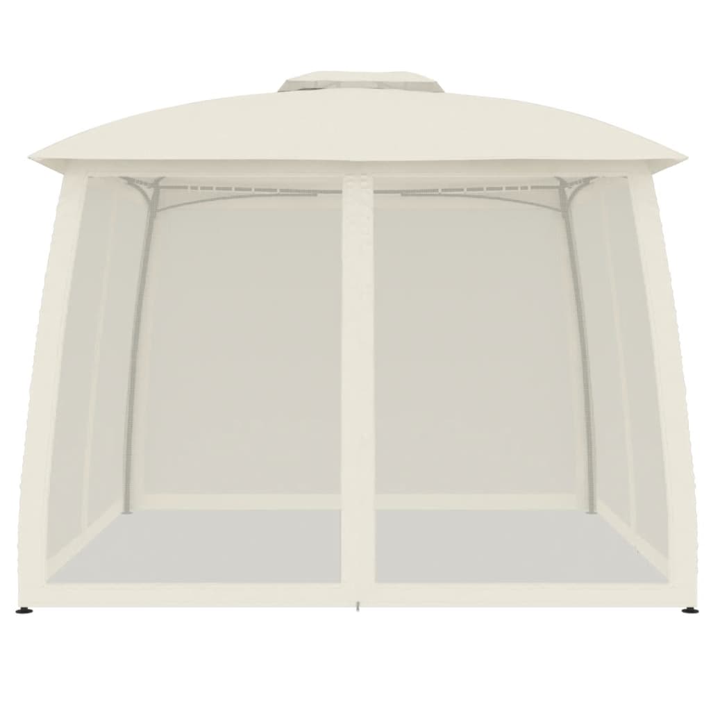 Gazebo con Tetto Doppio e Pareti Rete Crema 2,93x2,93 m Acciaio