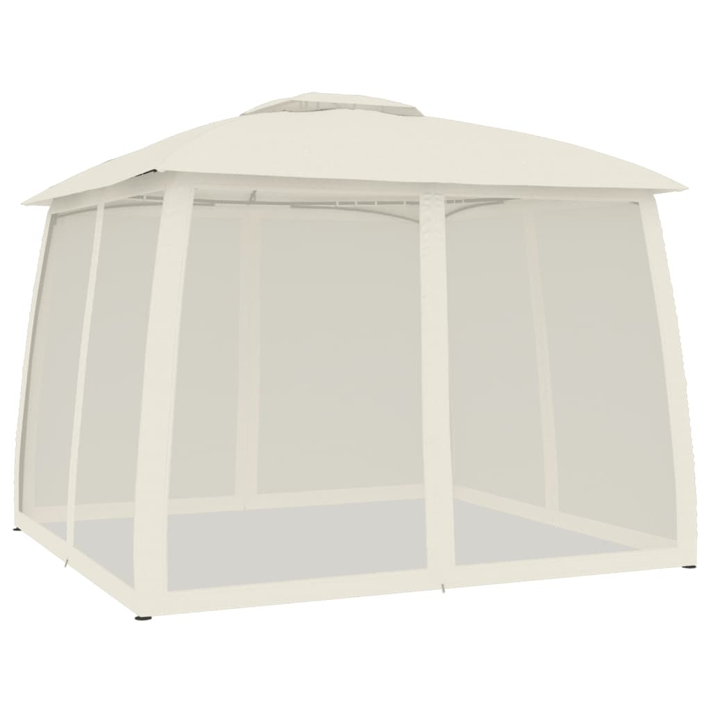 Gazebo con Tetto Doppio e Pareti Rete Crema 2,93x2,93 m Acciaio