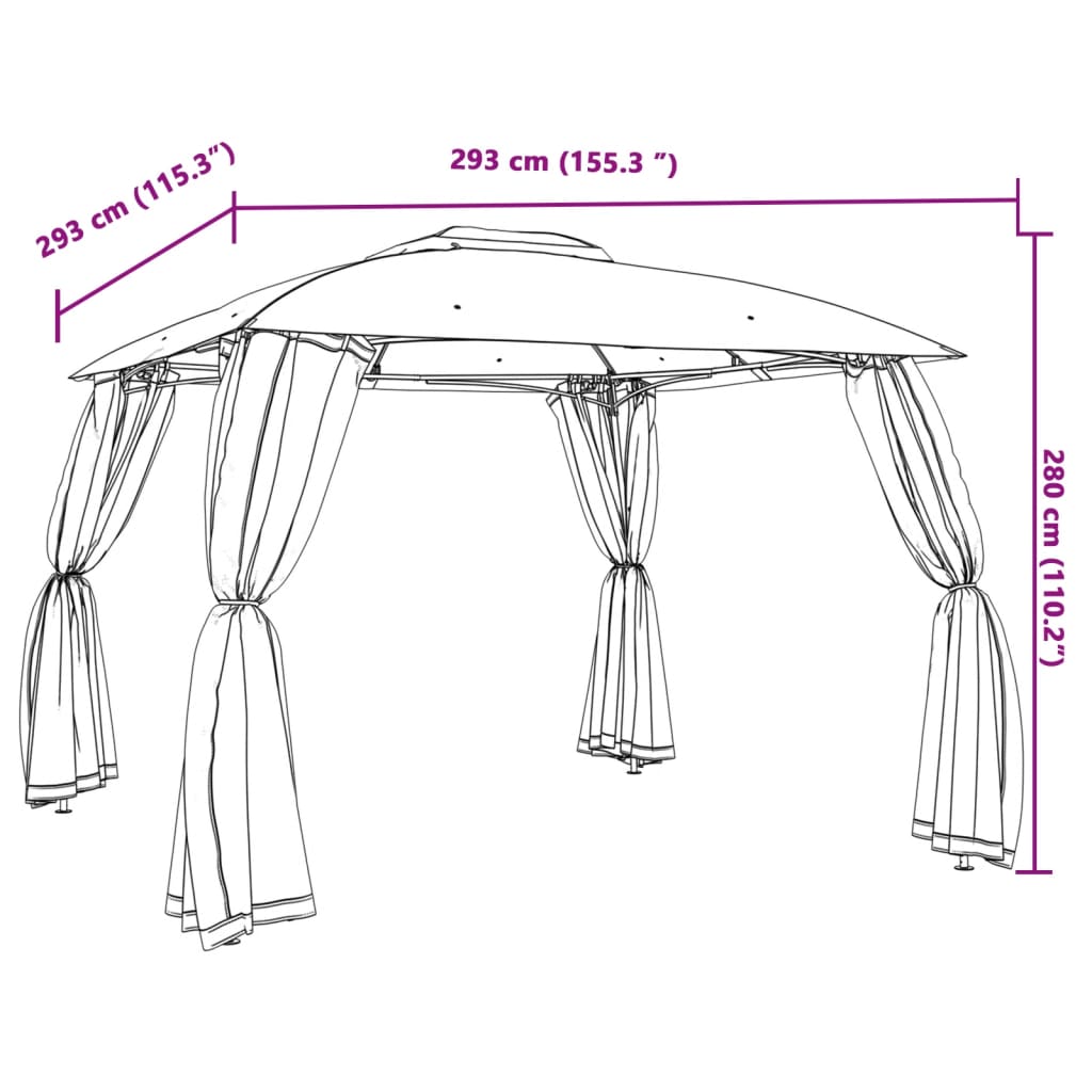Gazebo con Tetto Doppio e Pareti Rete Crema 2,93x2,93 m Acciaio