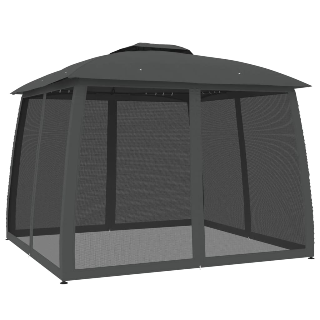 Gazebo Tetto Doppio e Pareti Rete Antracite 2,93x2,93 m Acciaio