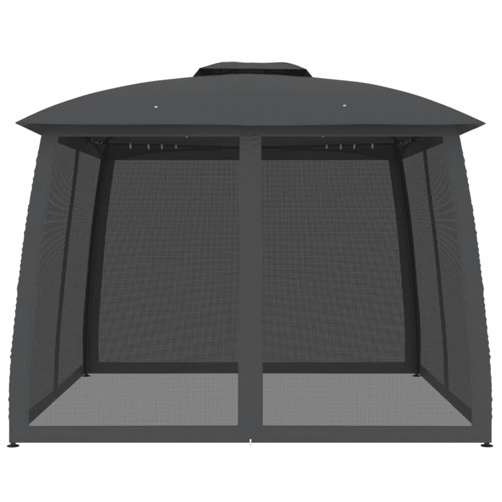 Gazebo Tetto Doppio e Pareti Rete Antracite 2,93x2,93 m Acciaio