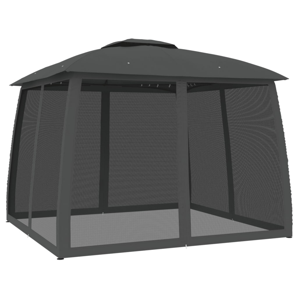 Gazebo Tetto Doppio e Pareti Rete Antracite 2,93x2,93 m Acciaio