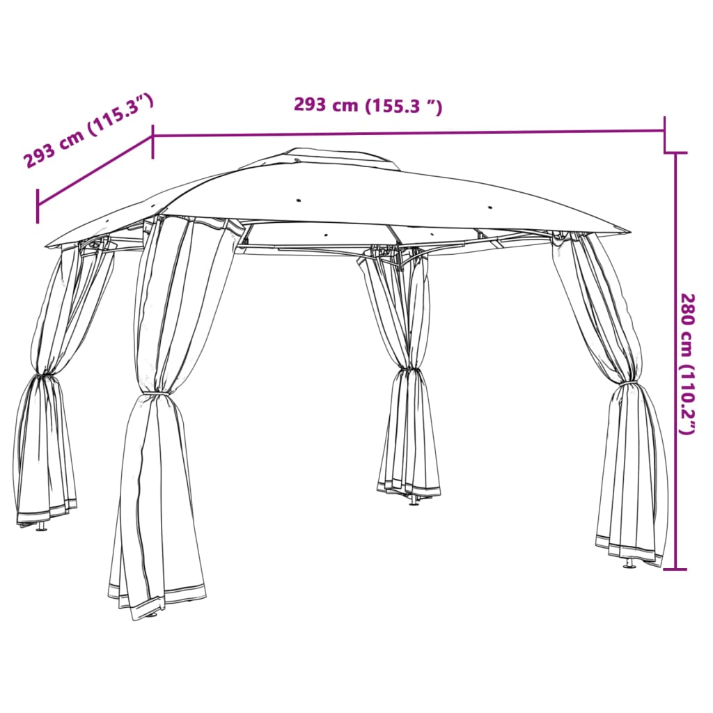Gazebo Tetto Doppio e Pareti Rete Antracite 2,93x2,93 m Acciaio