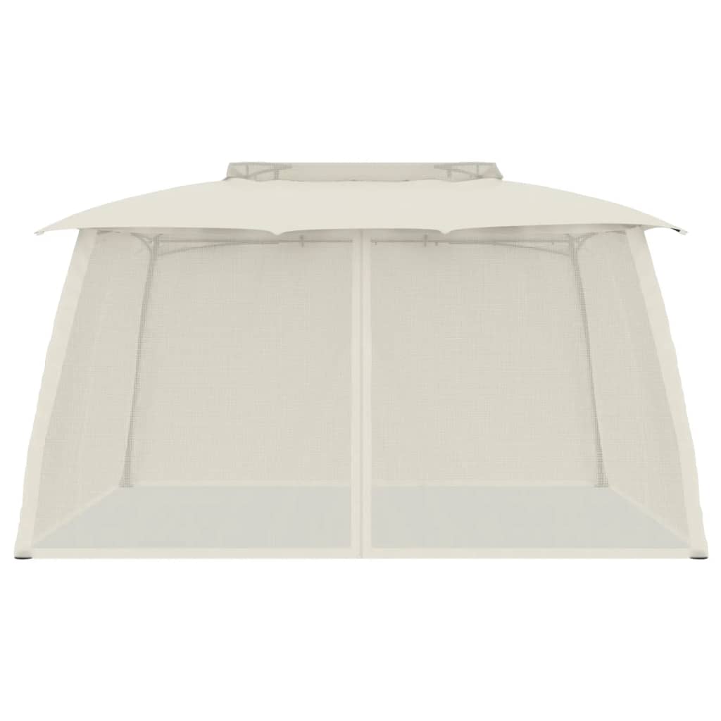Gazebo con Tetto Doppio e Pareti Rete Crema 3,93x2,93 m Acciaio
