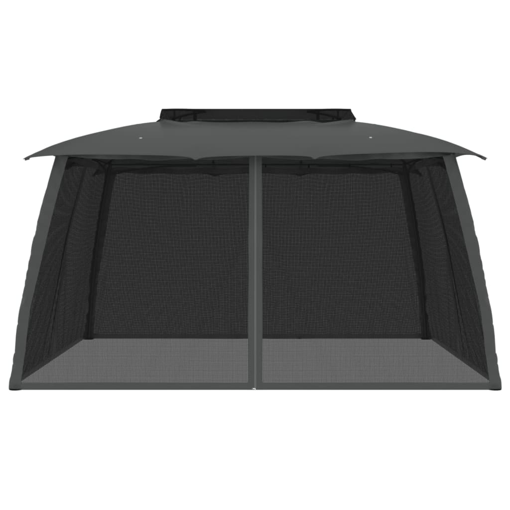Gazebo Tetto Doppio e Pareti Rete Antracite 3,93x2,93 m Acciaio