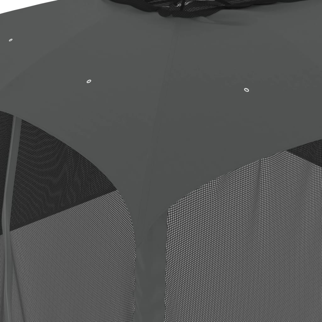 Gazebo Tetto Doppio e Pareti Rete Antracite 3,93x2,93 m Acciaio