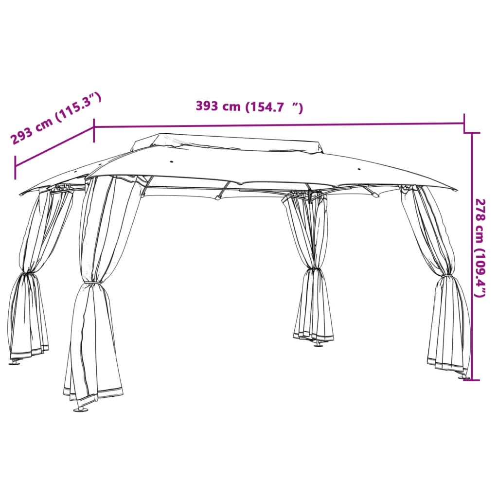 Gazebo Tetto Doppio e Pareti Rete Antracite 3,93x2,93 m Acciaio