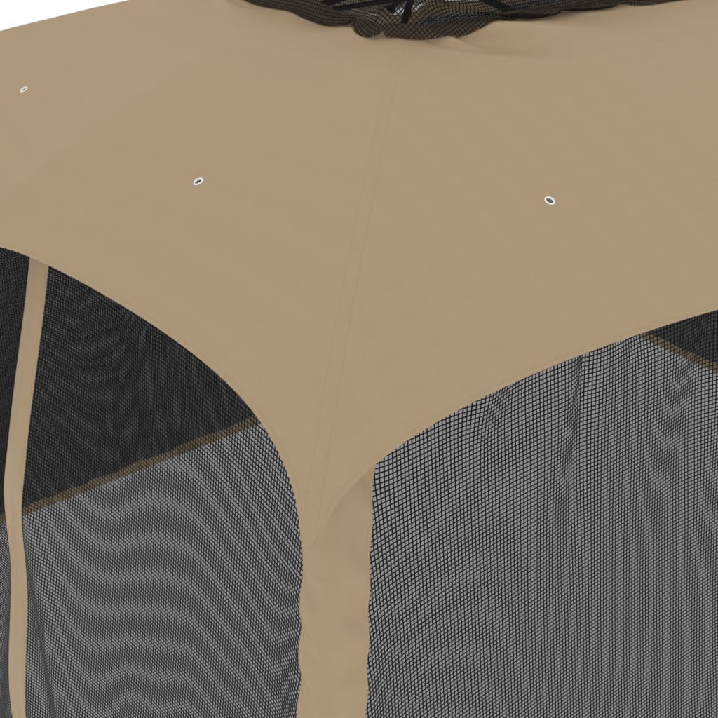 Gazebo con Tetto Doppio/Pareti Rete Tortora 3,93x2,93 m Acciaio