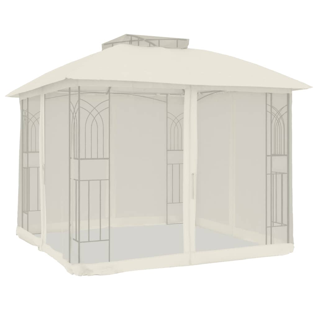 Gazebo con Tetto Doppio e Pareti Rete Crema 2,94x2,94 m Acciaio