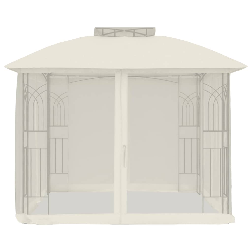 Gazebo con Tetto Doppio e Pareti Rete Crema 2,94x2,94 m Acciaio