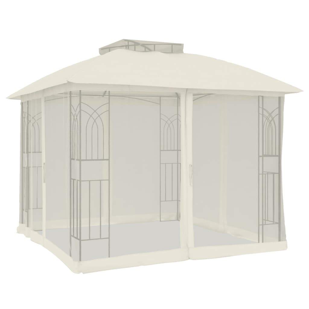 Gazebo con Tetto Doppio e Pareti Rete Crema 2,94x2,94 m Acciaio