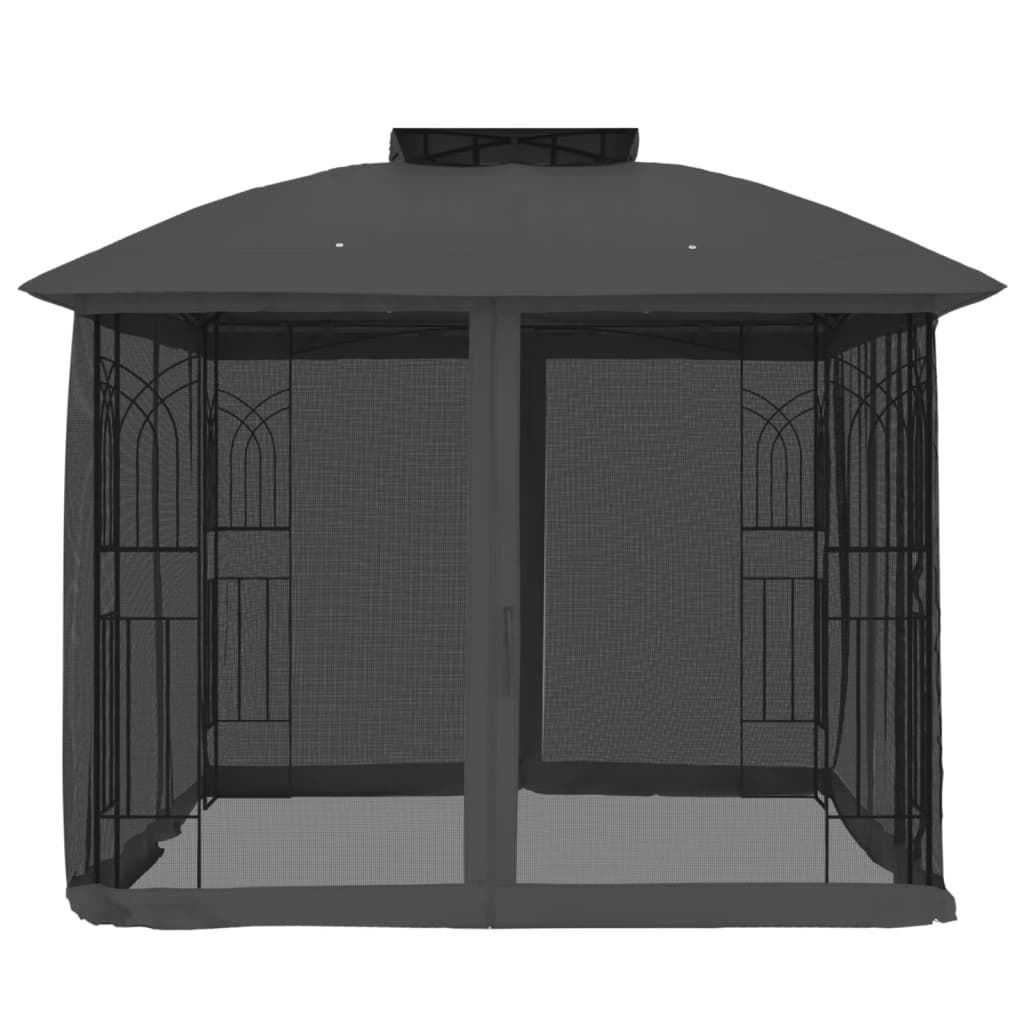 Gazebo Tetto Doppio e Pareti Rete Antracite 2,94x2,94 m Acciaio