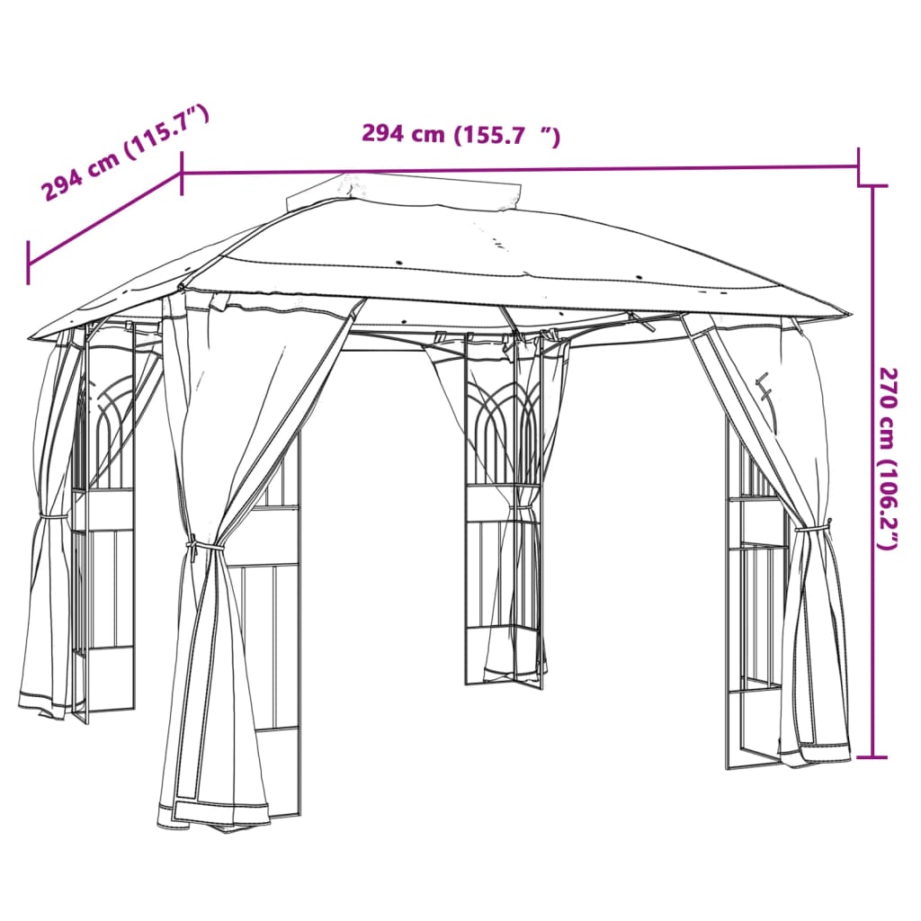 Gazebo Tetto Doppio e Pareti Rete Antracite 2,94x2,94 m Acciaio