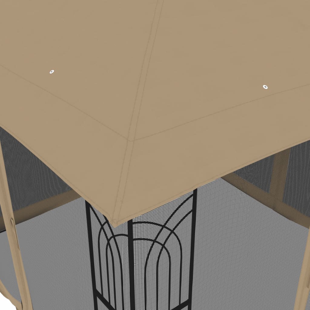 Gazebo con Tetto Doppio/Pareti Rete Tortora 2,94x2,94 m Acciaio