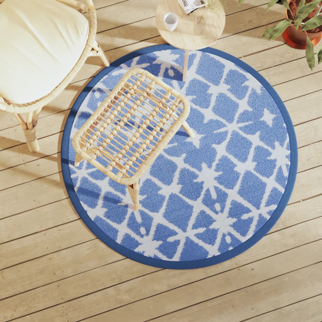Tappeto da Esterno ARAKIL Blu e Bianco Ø120 cm in PP