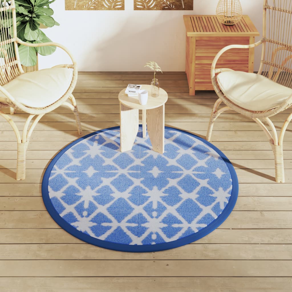 Tappeto da Esterno ARAKIL Blu e Bianco Ø120 cm in PP