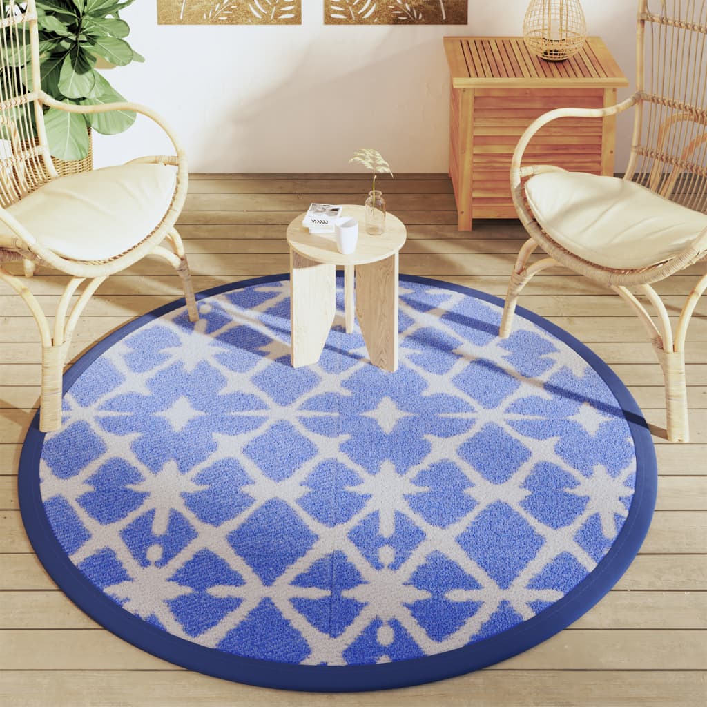 Tappeto da Esterno ARAKIL Blu e Bianco Ø160 cm in PP