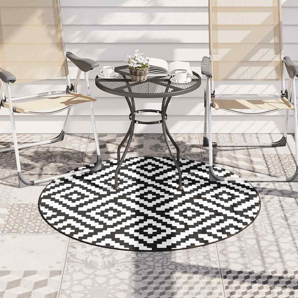 Tappeto da Esterni ARAKIL Bianco e Nero Ø120 cm in PP