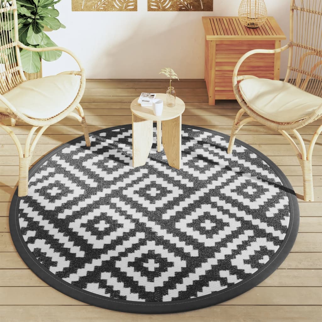 Tappeto da Esterno ARAKIL Bianco e Nero Ø160 cm in PP