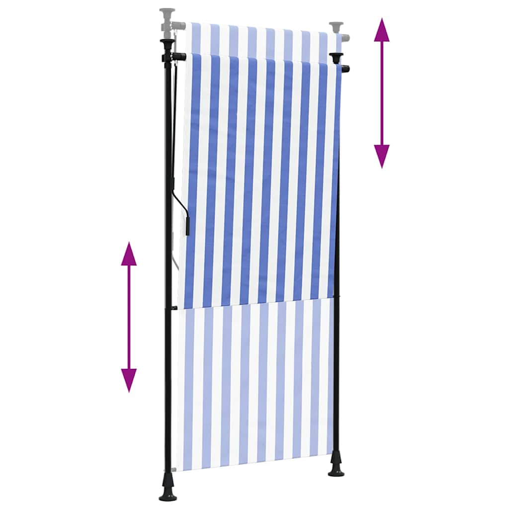 Tenda a Rullo Esterno Blu e Bianca 100x270cm Tessuto e Acciaio