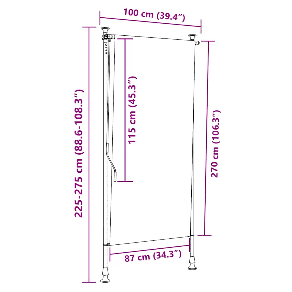 Tenda a Rullo Esterno Blu e Bianca 100x270cm Tessuto e Acciaio