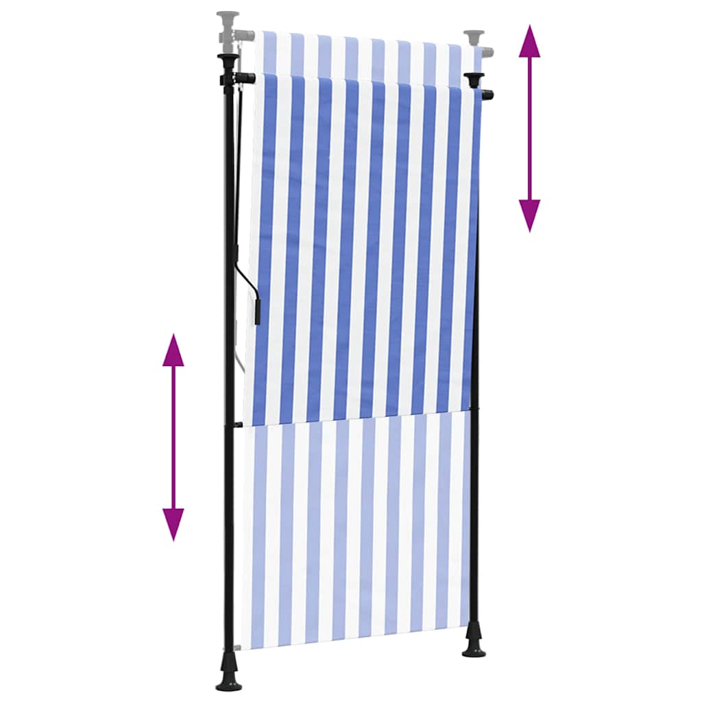 Tenda a Rullo Esterno Blu e Bianca 120x270cm Tessuto e Acciaio