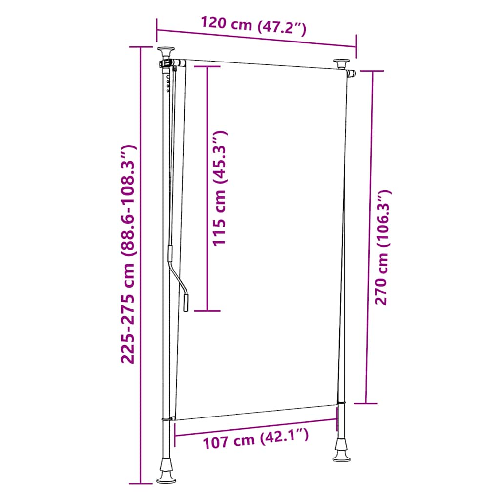 Tenda a Rullo Esterno Blu e Bianca 120x270cm Tessuto e Acciaio