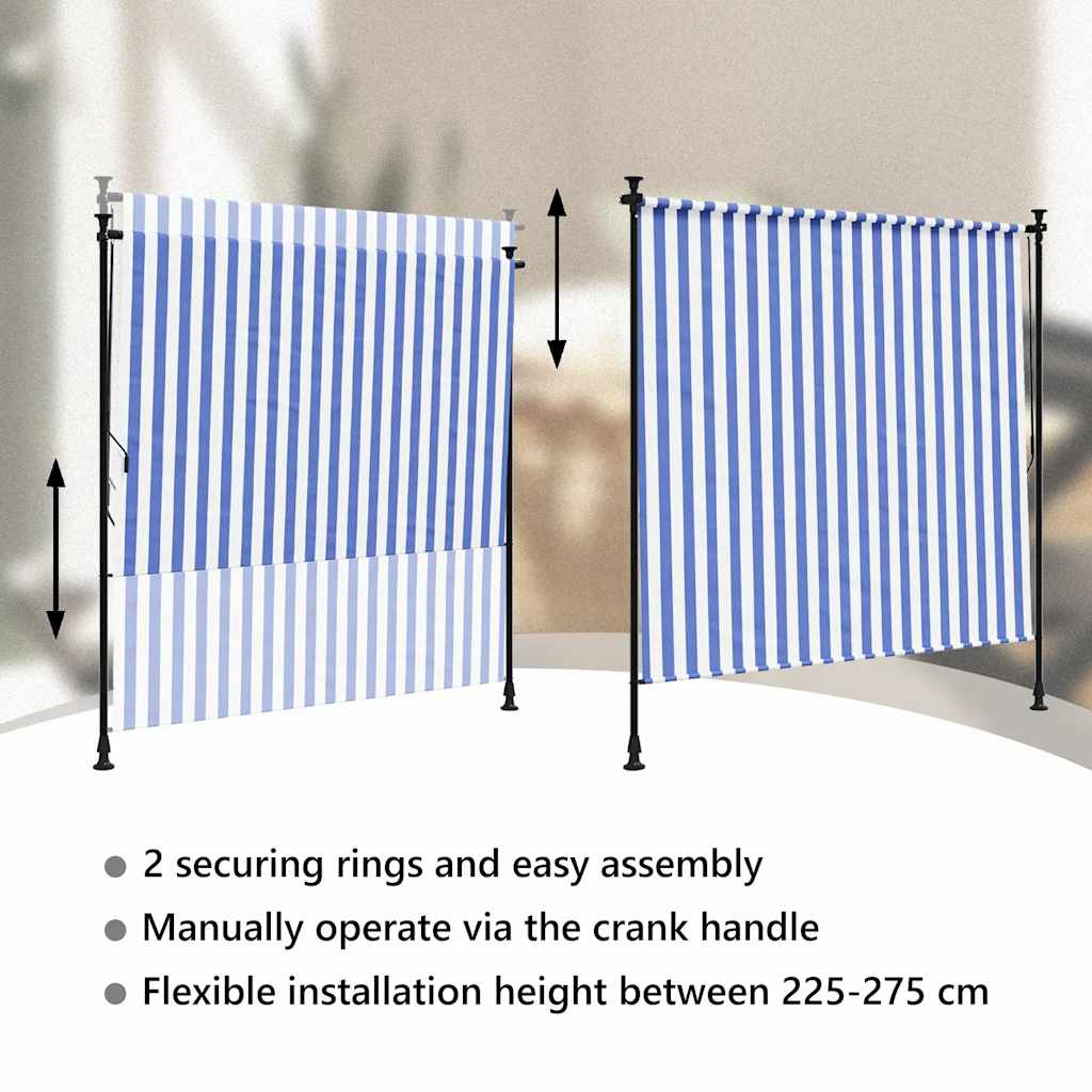 Tenda a Rullo Esterno Blu e Bianca 150x270cm Tessuto e Acciaio